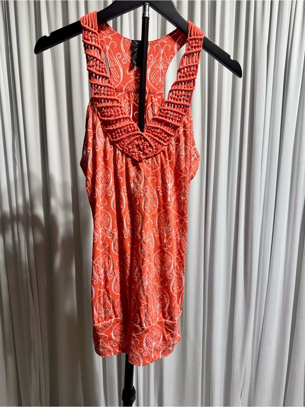 Vanity Orange Printed Crochet-Trim Tank Top